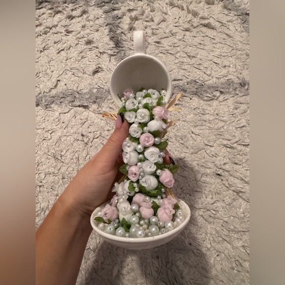 Other - Homemade, Floating Teacup with Pink and White Flowers